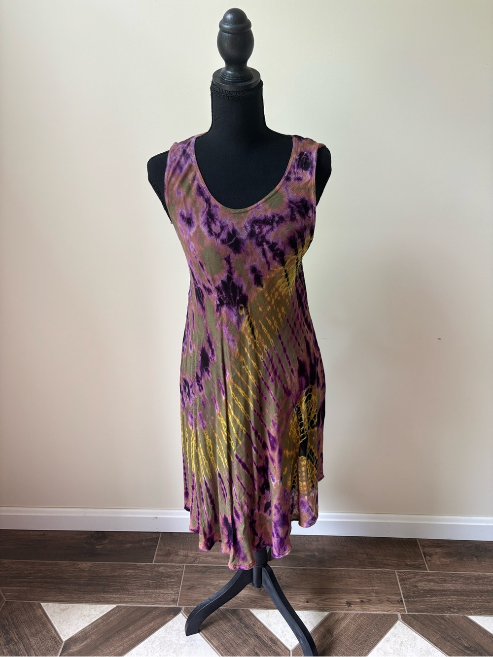 Sakkas Purple & Olive Tie-Dye Midi Dress